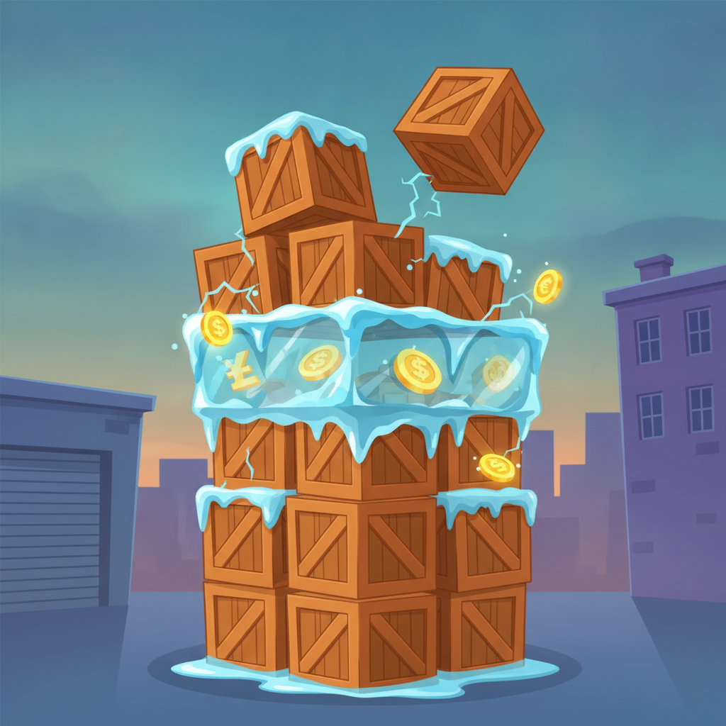 Bonus Frozen Floor de Tower Rush : étage recouvert de glace bleue protégeant les gains accumulés même en cas d'effondrement de la tour